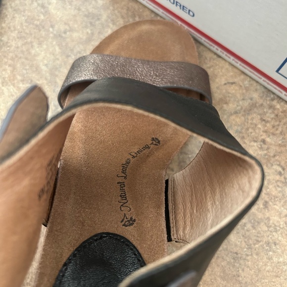 Sofft Vanita Leather Strappy Slingback Black and Metallic Copper Wedges 9 - Picture 11 of 13